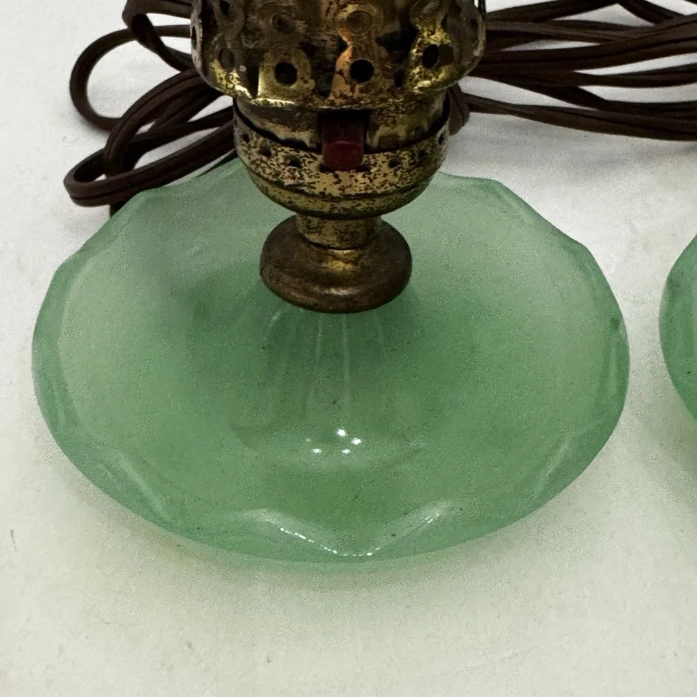 Vintage Antique Jadite Jadeite Table Vanity Boudoir Lamp Light Set Of 2 See Pics